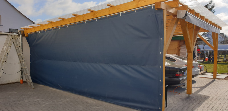 Carport Windschutz 6 x 3 aus PVC Plane geriffelt mit Ösen