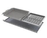 Kombi-Set 4-teilig Pfanne + Edelstahlrost + Flammabdeckung + Fettwanne für Gastrobräter 6-flammig