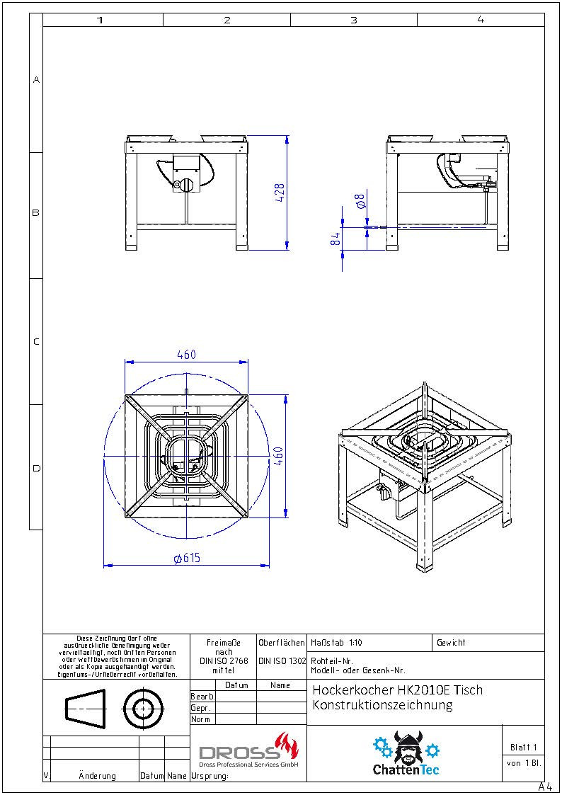 ROLLER GRILL Gas-Hockerkocher, 14 kW, Abmessung 600 x 630 x 425 mm (BxTxH), Hockerkocher, Herde, Kocher, Kochen, Produkte