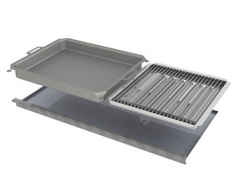 Kombi-Set 4-teilig Pfanne + V2A Rost Einzelstäbe + Flammabdeckung + Fettwanne für Gastrobräter 6-flammig