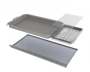 Kombi-Set 4-teilig Pfanne + V2A Rost Einzelstäbe + Flammabdeckung + Fettwanne für Gastrobräter 6-flammig