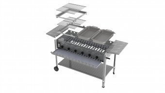 Lavastein Pfannen Grill Kombi 6-flammig 27 KW 2+1+1