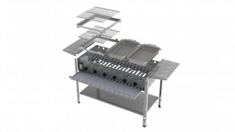 Lavastein Pfannen Grill Kombi 6-flammig 27 KW 2+1+1