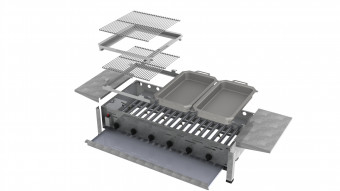 Lavastein Pfannen Grill Kombi 6-flammig 27 KW 2+1+1