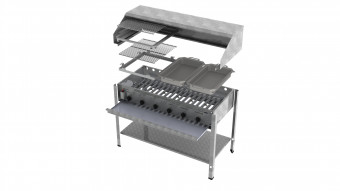 Lavastein Pfannen Grill Kombi 6-flammig 27 KW 2+1+1