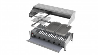 Lavastein Pfannen Grill Kombi 6-flammig 27 KW 2+1+1