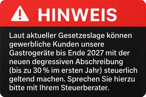 Seit dem 19. Juli 2025 können Unternehmen in Deutschland wieder von der degressiven Abschreibung (AfA) für bewegliche Wirtschaftsgüter profitieren – und dazu gehören auch Gastrogeräte wie Bräter, Grilltechnik und Hockerkocher aus Edelstahl. Wichtiger Hinweis: Degressive Abschreibung (AfA) seit 2025: Große steuerliche Vorteile für Gastrogeräte – was Betreiber jetzt wissen sollten